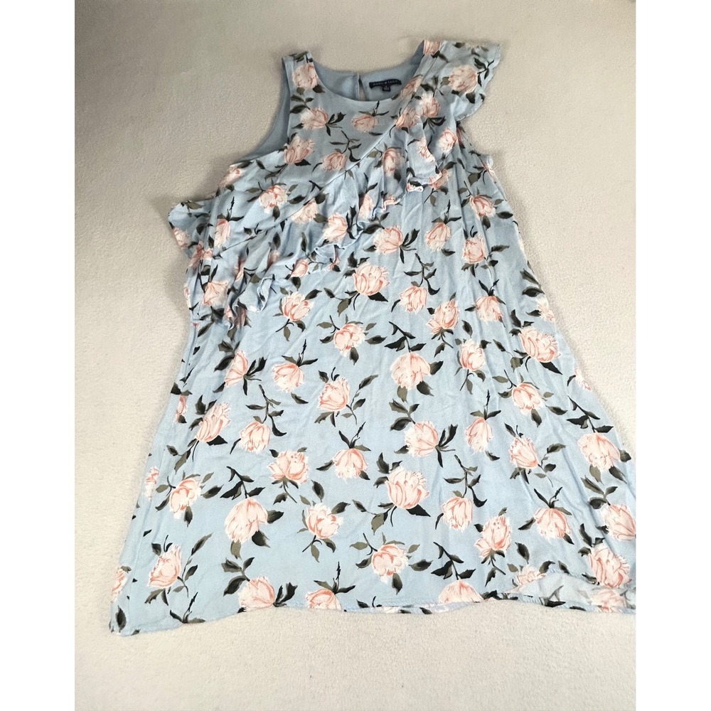 Basil & Lola Floral Ruffle Dress Women Small Blue Cottagecore